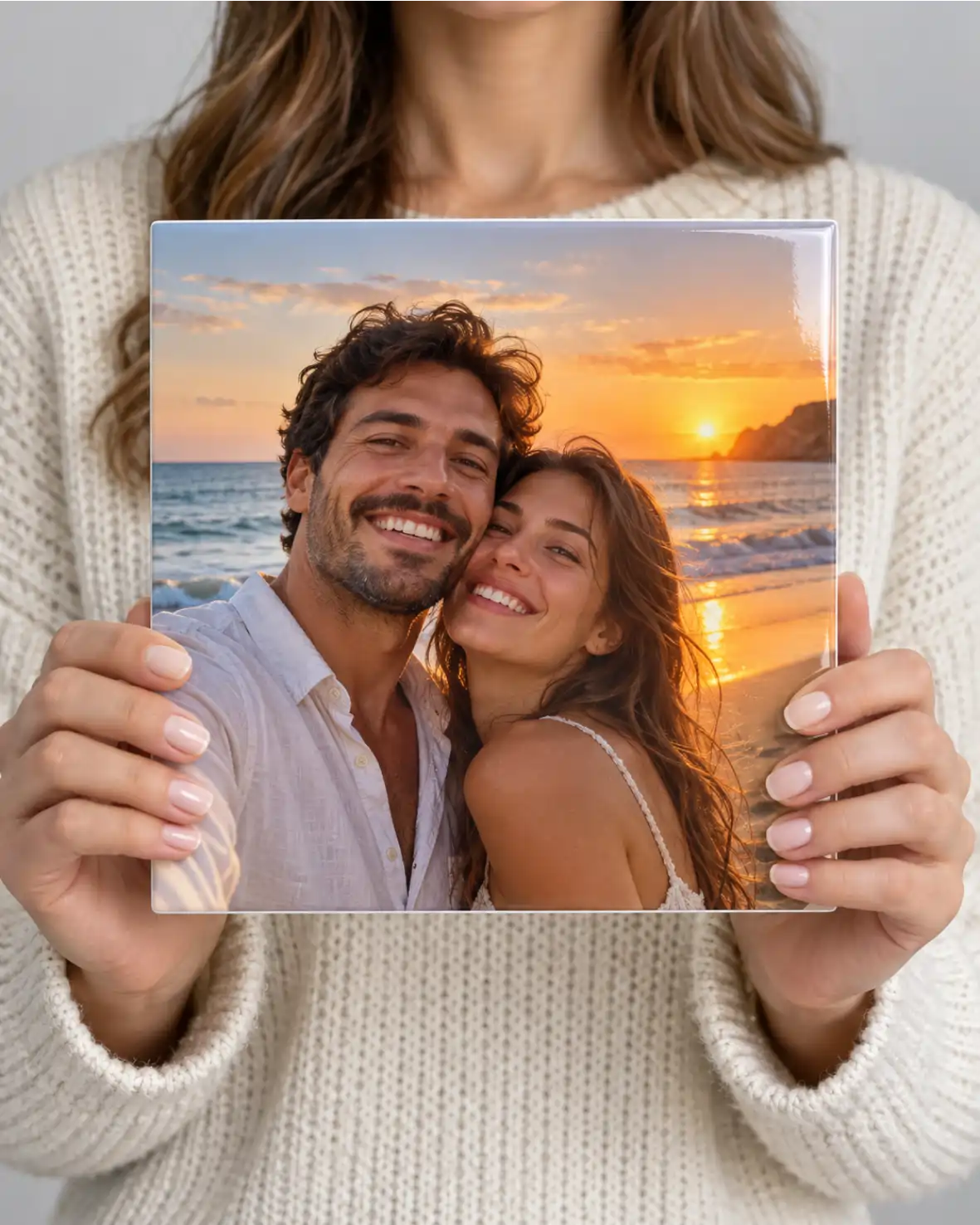 Azulejo personalizado com foto personalizado no cavalete praia grande