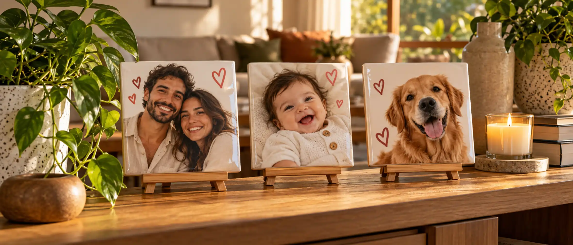 Azulejos personalizados em Praia Grande com fotos de família, bebê e pet